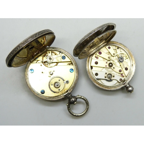 7284 - Two continental silver fob watches, marked 800 and 935