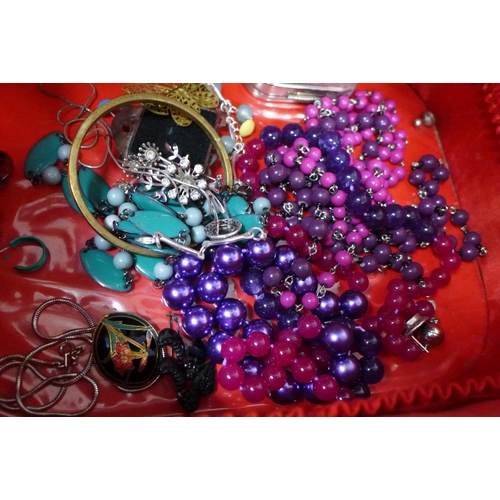 7244 - A collection of costume jewellery including a string of pearls with a 14ct gold clasp, 10.6g