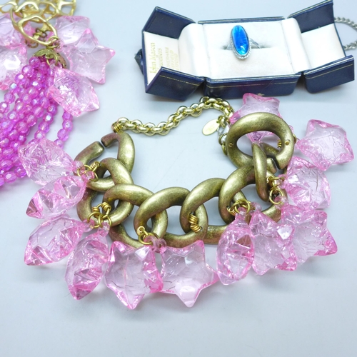 7248 - A 1970s Yve Speight designer necklace and bracelet, together with costume butterfly wing style jewel... 