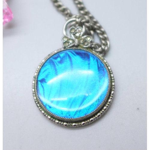 7248 - A 1970s Yve Speight designer necklace and bracelet, together with costume butterfly wing style jewel... 