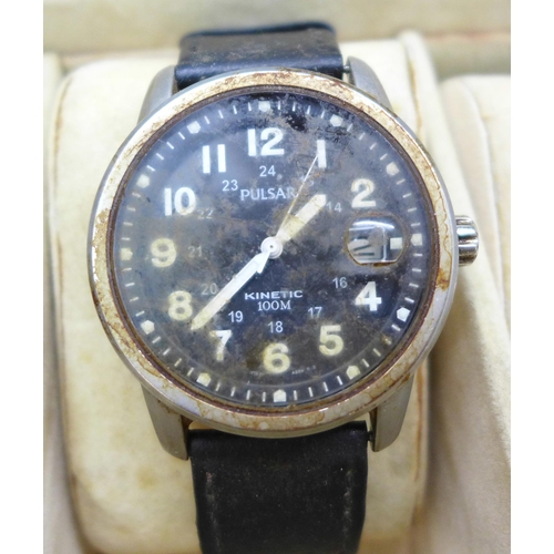 7277 - Three wristwatches, a Citizen Eco-Drive with day/date aperture, 41mm, and two Pulsar examples