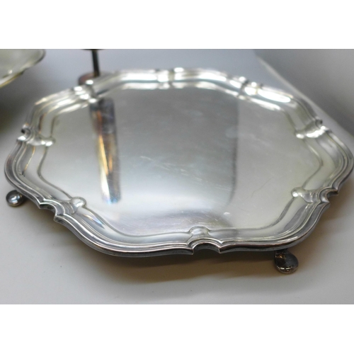 2050 - A silver plated tray, an Arthur Price silver plated vase, a dish and a pair of manicure scissors