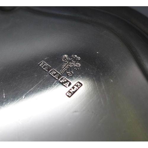 2050 - A silver plated tray, an Arthur Price silver plated vase, a dish and a pair of manicure scissors