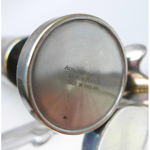 2050 - A silver plated tray, an Arthur Price silver plated vase, a dish and a pair of manicure scissors