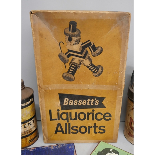 2102 - A collection of vintage boxes, Liquorice Allsorts, Kraft Cheese, an Autocrat Coffee tin, F. Ball tin... 
