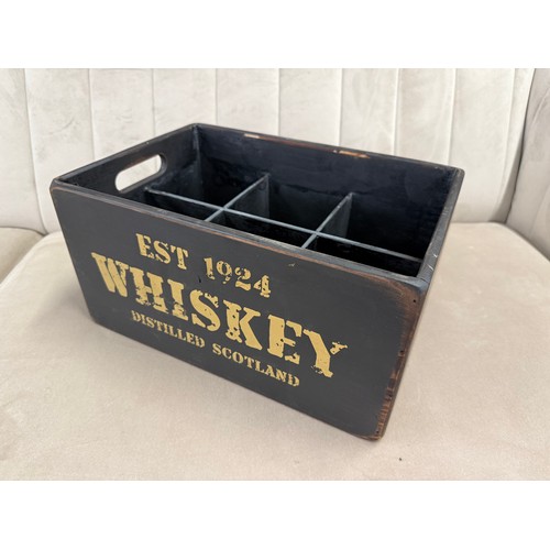 3180 - A black painted wooden six bottle decorative whiskey crate
