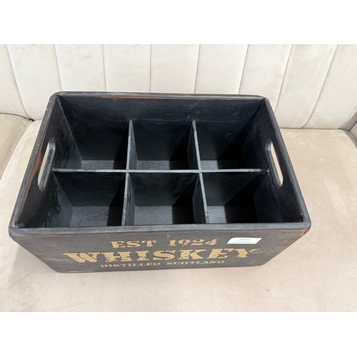 3180 - A black painted wooden six bottle decorative whiskey crate
