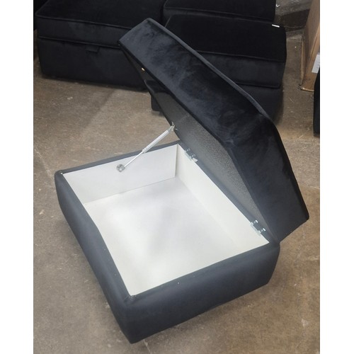 3192 - A black Hoxton velvet upholstered storage footstool
