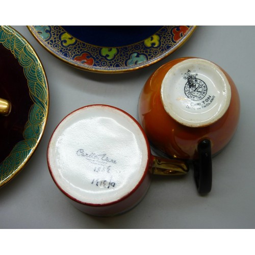 2070 - A collection of six Art Deco circa. 1920s Carlton Ware coffee cups and saucers, various designs incl... 