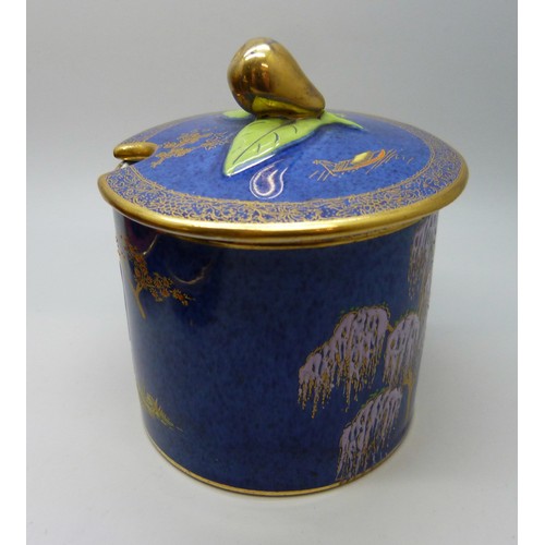 2024 - Three Carlton Ware Bleu Royale Lustre lidded oriental design preserve pots, with two unmarked simila... 