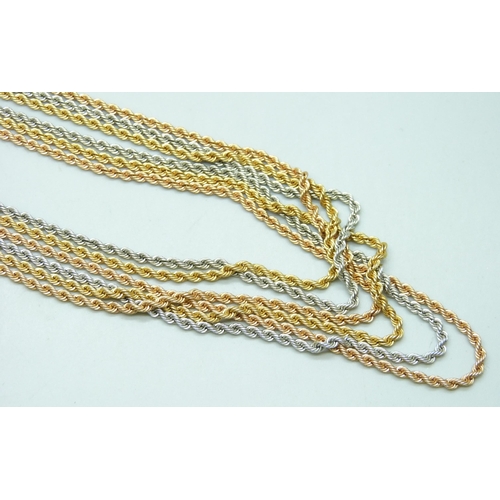 7001 - An UnoAErre Italian 18ct gold six strand rope chain necklace, 29.9g, shortest strand 45cm