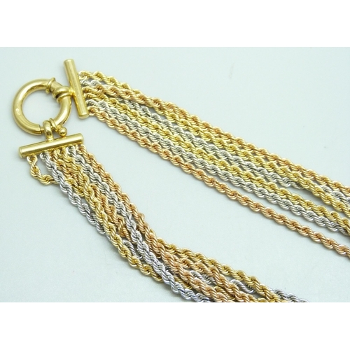 7001 - An UnoAErre Italian 18ct gold six strand rope chain necklace, 29.9g, shortest strand 45cm