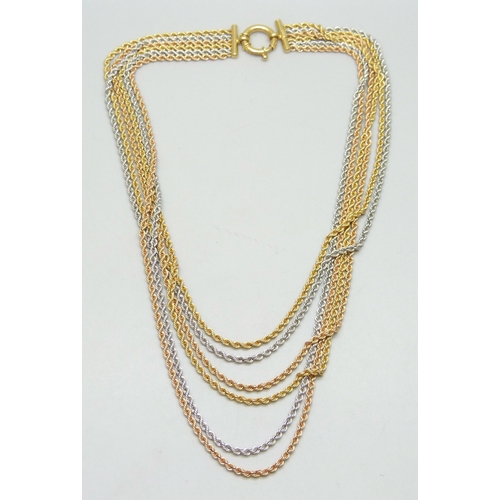 7001 - An UnoAErre Italian 18ct gold six strand rope chain necklace, 29.9g, shortest strand 45cm