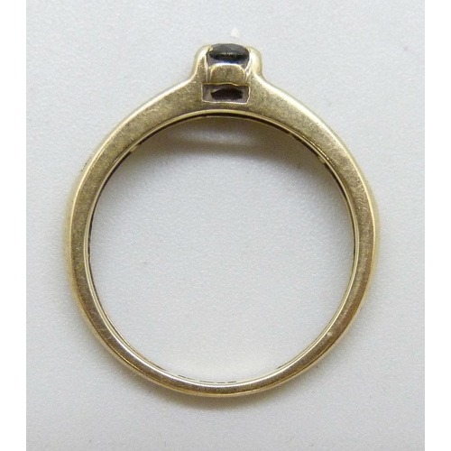 7034 - A 9ct gold, sapphire and diamond ring, 2.2g, K/L