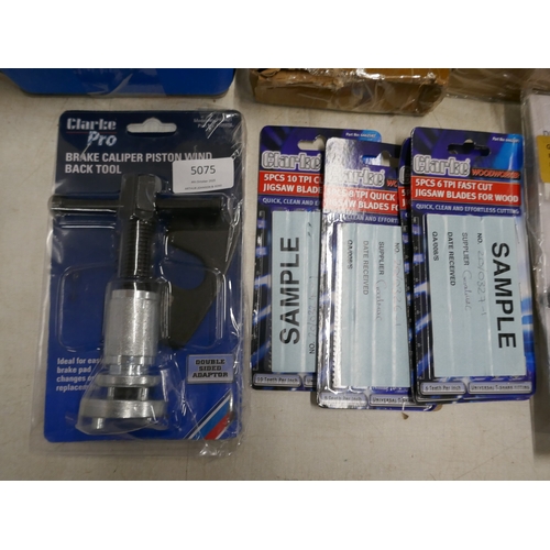5075 - A large quantity of sample items including a brake caliper piston tool, four packs of assorted Clark... 