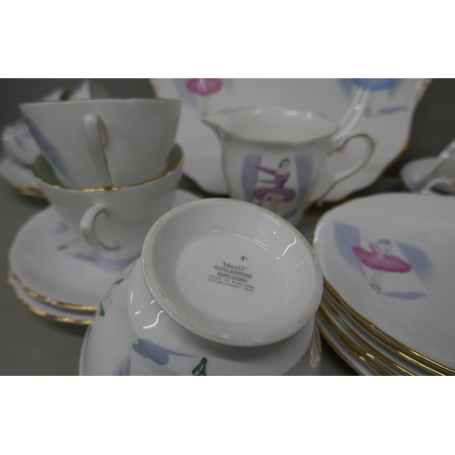 2063 - A Royal Stafford 'Ballet' tea set, cake plate, six side plates, six cups and saucers, sugar bowl and... 