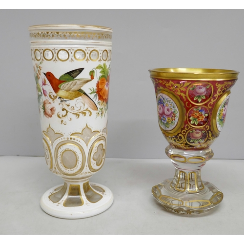 2014 - Two 19th century Bohemian hand painted glass goblets