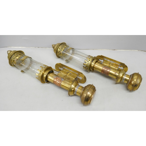 2060 - A pair of brass GWR gas train carriage wall lights