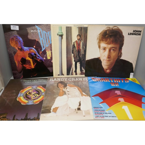 2074 - Twelve vinyl LP records, Bowie, John Lennon, The Who, ELO, Simply Red