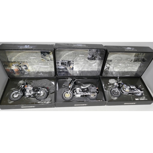 2077 - Three Minichamps model motorcycles, BSA Gold Star DBD34,  Munch Mammut 4TTS and Motto Guzzi Californ... 