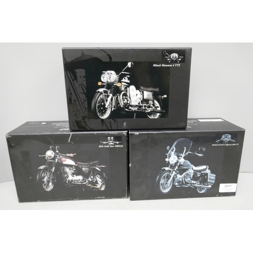 2077 - Three Minichamps model motorcycles, BSA Gold Star DBD34,  Munch Mammut 4TTS and Motto Guzzi Californ... 