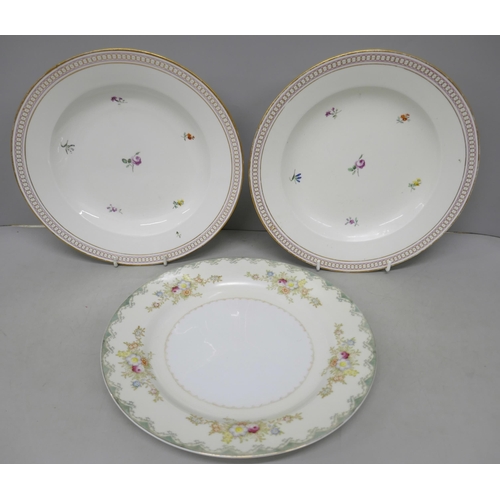 2078 - Three floral plates with stamp on the base of one plate 'Made in Occupied Japan'