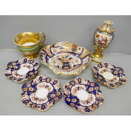 2080 - A collection of 19th century porcelain comprising of four Wileman & Co Foley Imari saucers Rd No 118... 