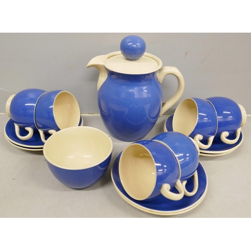 2089 - A set of T G Green Polo coffee cups and saucers with coffee pot, sugar bowl and milk jug in blue and... 