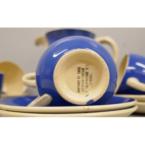 2089 - A set of T G Green Polo coffee cups and saucers with coffee pot, sugar bowl and milk jug in blue and... 