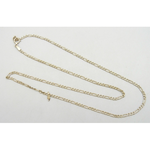 7006 - A 9ct gold figaro chain necklace, a/f, 1.2g
