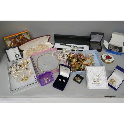 2065 - A box of costume jewellery including Pierre Cardin and Rotary watch
