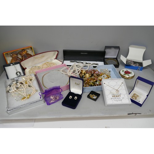 2065 - A box of costume jewellery including Pierre Cardin and Rotary watch