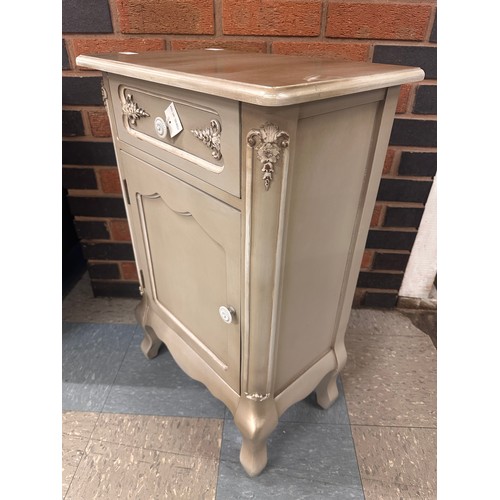 3214 - A silver painted French style 1 door, 1 drawer cabinet