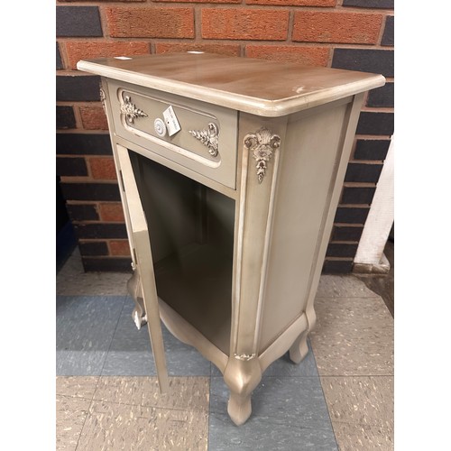 3214 - A silver painted French style 1 door, 1 drawer cabinet