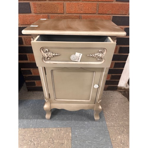 3214 - A silver painted French style 1 door, 1 drawer cabinet