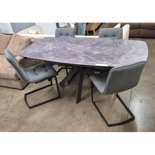 3225 - A Naples twist top printed glass extending dining table and four Hampton pewter upholstered dining c... 