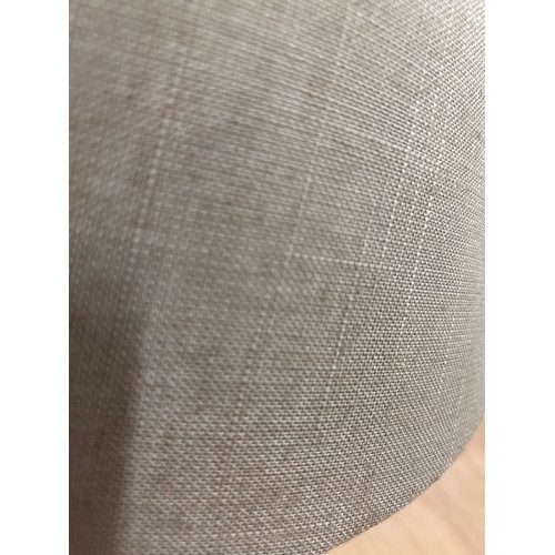 3245 - A small striped ceramic table lamp with a grey shade