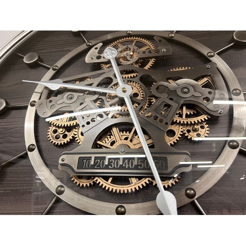 3227 - An industrial style, nautical, mechanical moving gear clock