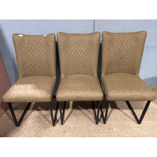 3185 - A solid oak 240cm dining table with 3 mushroom leather dining chairs and a solid oak bench