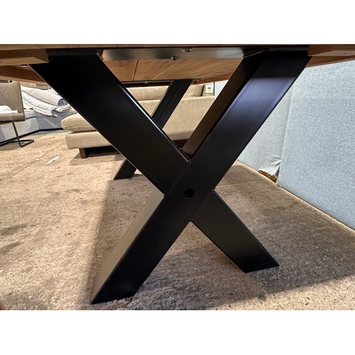 3180 - A solid oak 180cm dining table with 6 mushroom leather dining chairs