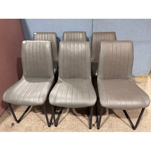 3180 - A solid oak 180cm dining table with 6 mushroom leather dining chairs