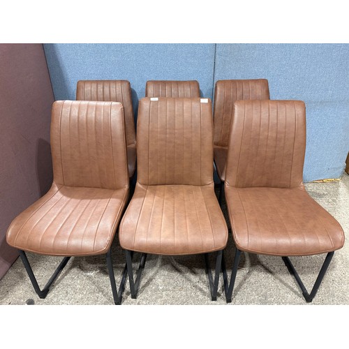 3182 - A solid oak 200cm dining table with 6 brown leather dining chairs