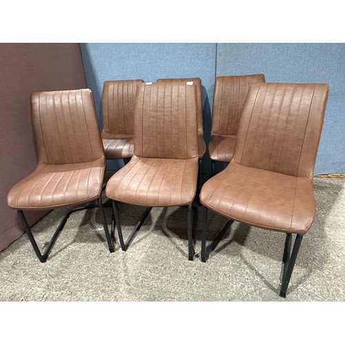 3182 - A solid oak 200cm dining table with 6 brown leather dining chairs