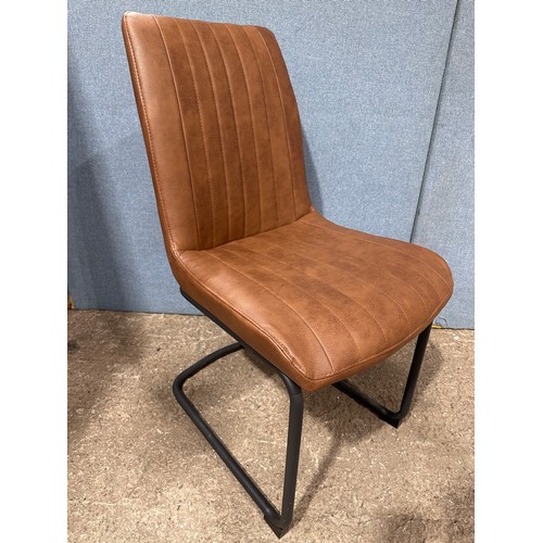 3182 - A solid oak 200cm dining table with 6 brown leather dining chairs