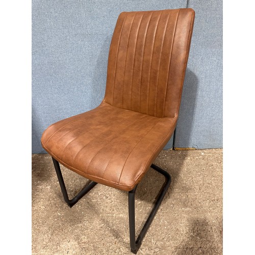 3182 - A solid oak 200cm dining table with 6 brown leather dining chairs