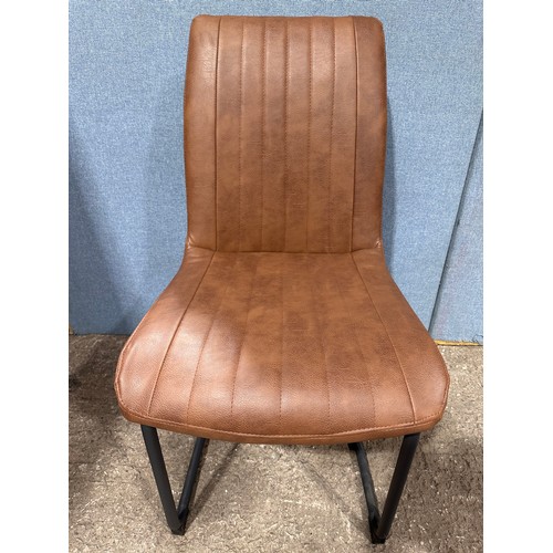 3182 - A solid oak 200cm dining table with 6 brown leather dining chairs