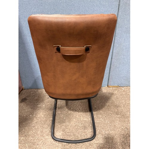 3182 - A solid oak 200cm dining table with 6 brown leather dining chairs