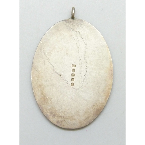 7169 - A Franklin Mint silver and enamel edelweiss flower design pendant, hallmarked Birmingham, 1977, 4.5c... 