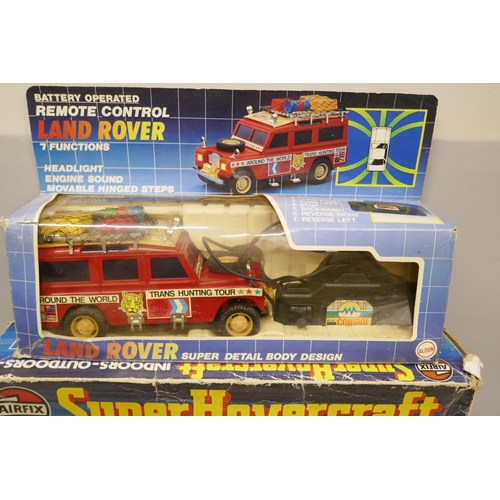 2121 - Toys; Airfix Super Hovercraft, Maisto model Jaguar XJ220, a Land Rover, Matchbox and Corgi
