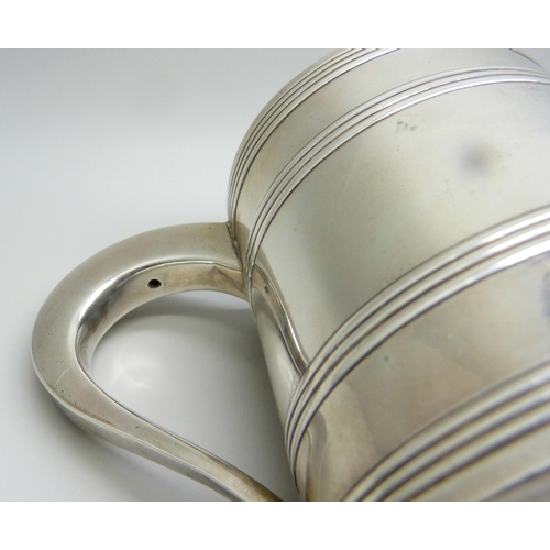 7002 - A George III silver tankard with monogram and crest, inscription dated 1795, John Langlands I & John... 
